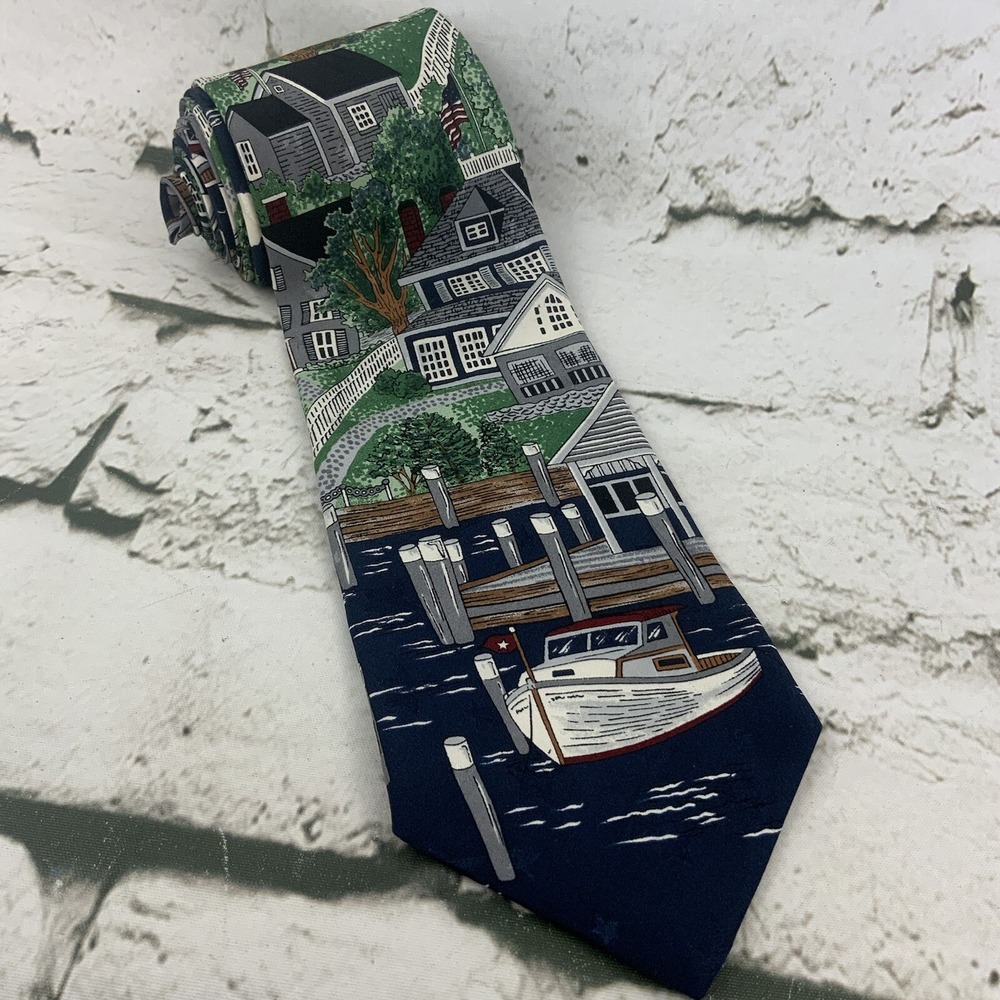 Tango By Max Raab 100% Silk Tie Americana Series Boat Houses